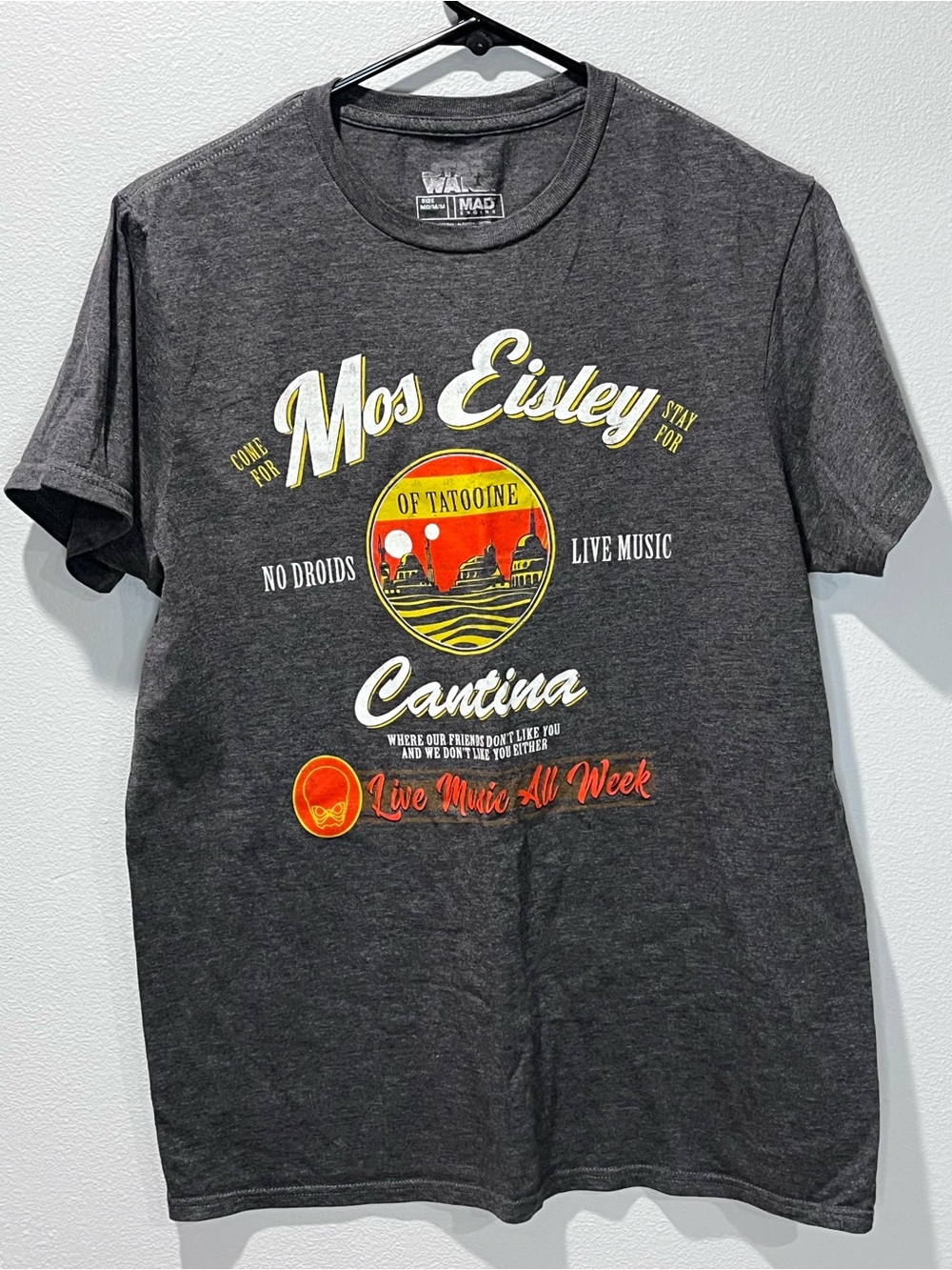 Star Wars MAD Engine Dark Gray Cantina Graphic Tee with Yellow & Red Print